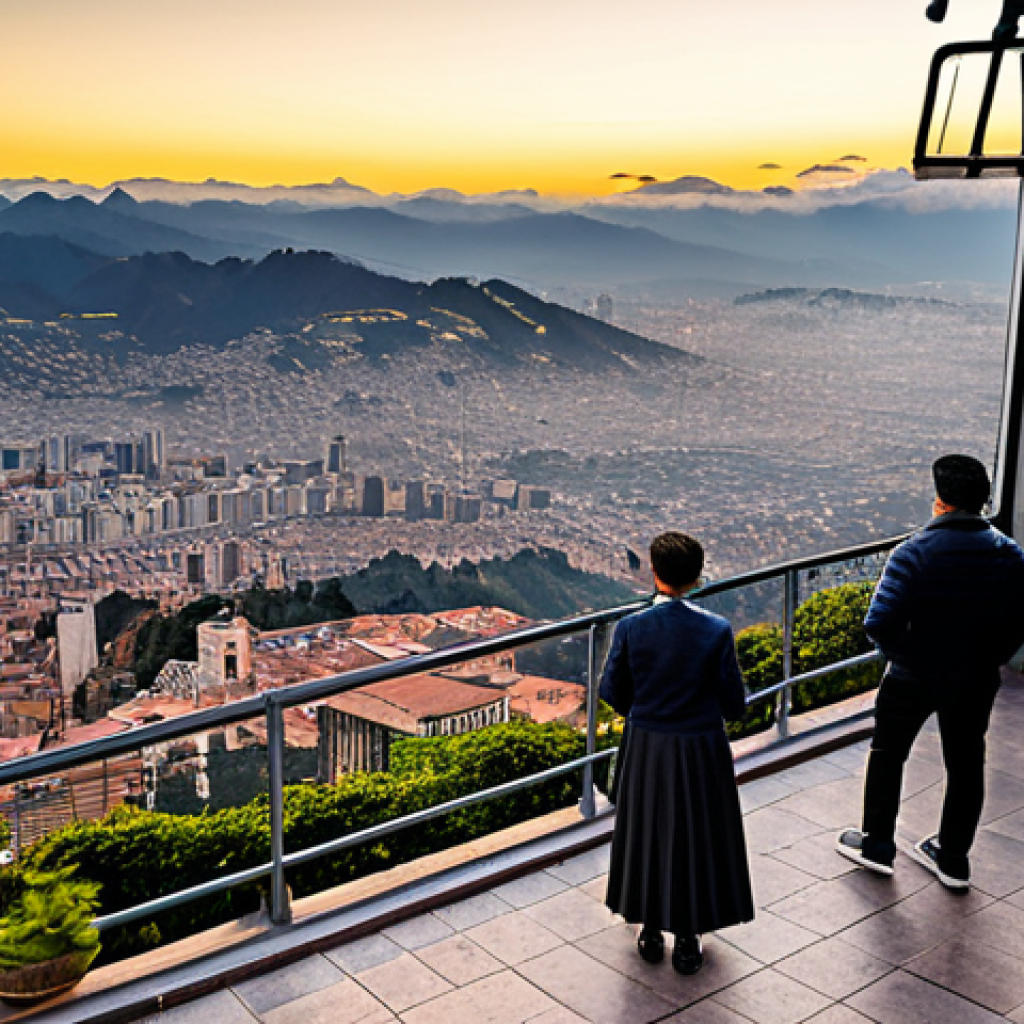 콜롬비아의 도시별 생활 스타일 비교 - "Bogota cityscape at sunset, view from Monserrate, colonial architecture, cable car, fully clothed p...