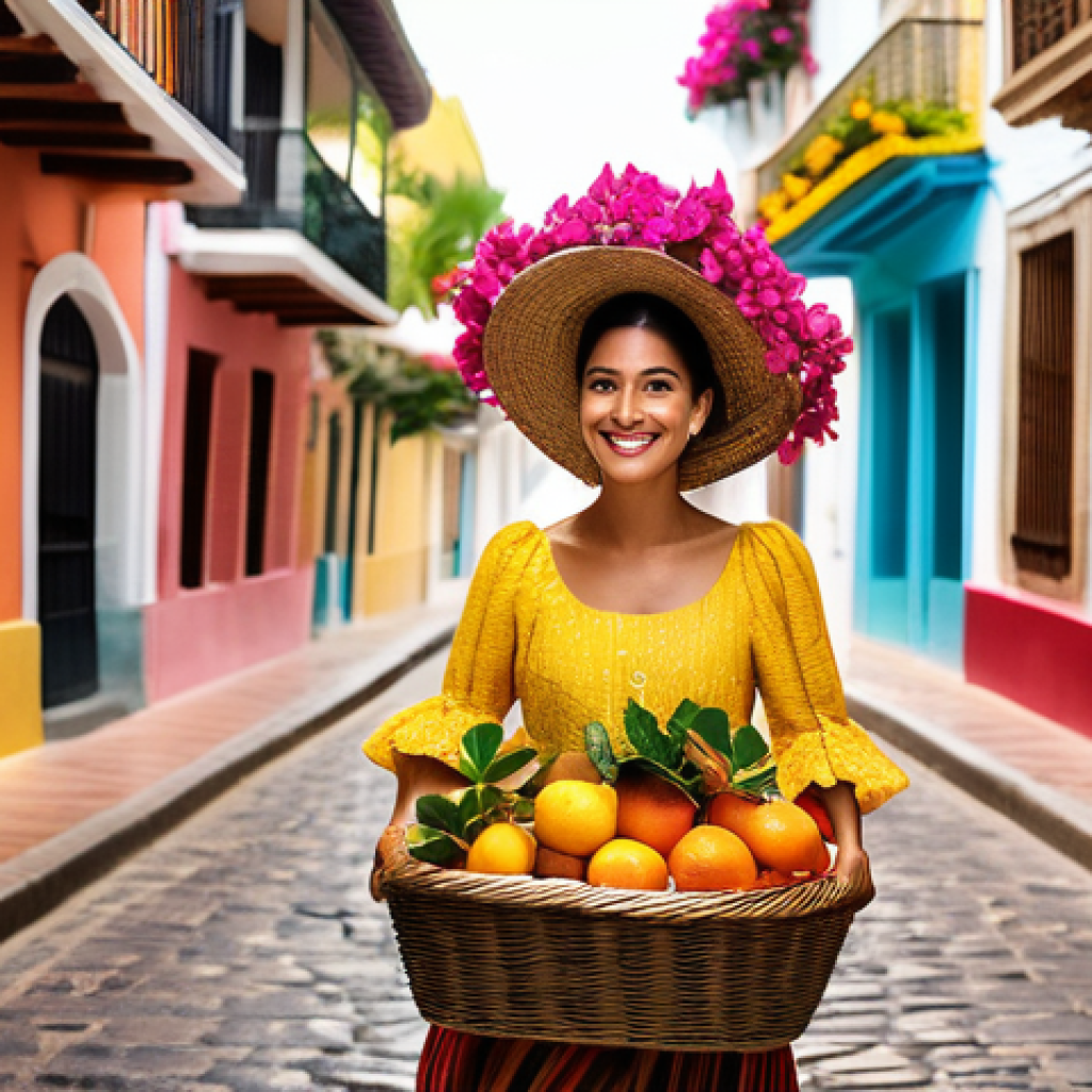콜롬비아에서 역사적인 사건들 - **Prompt: "A vibrant street scene in Cartagena's historic old town, featuring colorful colonial-era ...