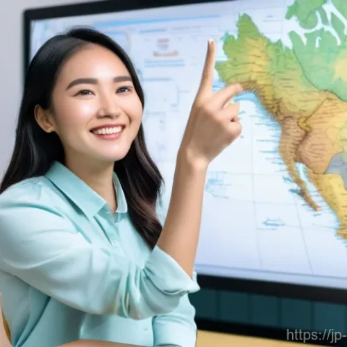 콜롬비아에서 대학 진학 방법 - **Prompt:** A dynamic, brightly lit scene featuring a cheerful East Asian female travel influencer, ...