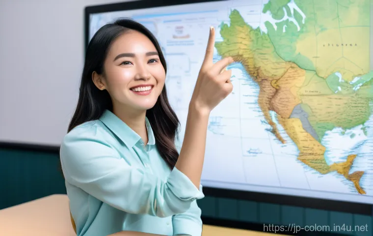 콜롬비아에서 대학 진학 방법 - **Prompt:** A dynamic, brightly lit scene featuring a cheerful East Asian female travel influencer, ...