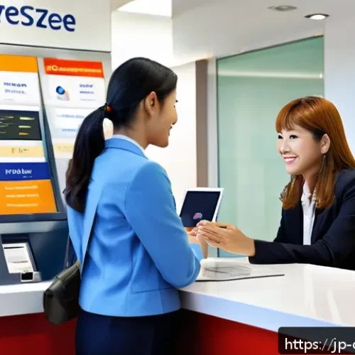 콜롬비아 은행 계좌 개설 방법 - A modern Colombian bank branch interior with a friendly, multilingual staff member assisting a forei...