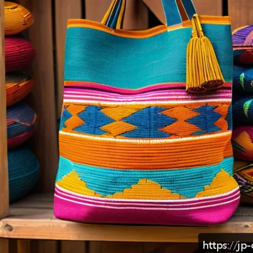 콜롬비아에서 쇼핑할 만한 기념품 - A vibrant handmade Mochila bag from Colombia, woven by the Wayuu indigenous people, featuring unique...